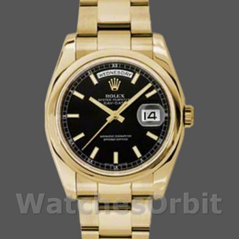 Replica Rolex Day-Date 36mm Heren-118238 Geelgoud-Zwarte Wijzerplaat/Roestvrij Staal Zwart