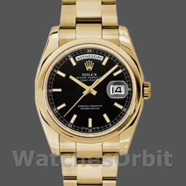 Replica Rolex Day-Date 36mm Heren-118238 Geelgoud-Zwarte Wijzerplaat/Roestvrij Staal Zwart