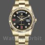 Replica Rolex Day-Date 36mm Heren-118238 Geelgoud-Zwarte Diamant Wijzerplaat-Geflutste Ring Zwart