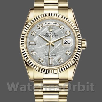 Replica Rolex Day-Date 36mm Unisex-118238 Geelgoud-Diamant Wijzerplaat Meteoriet<br />