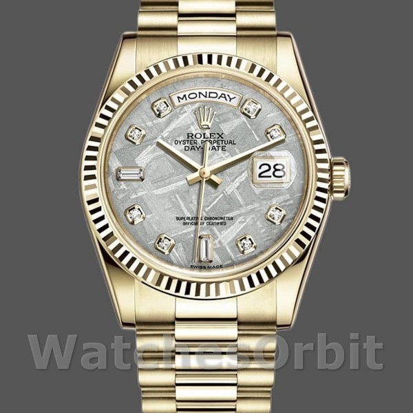 Replica Rolex Day-Date 36mm Unisex-118238 Geelgoud-Diamant Wijzerplaat Meteoriet<br />