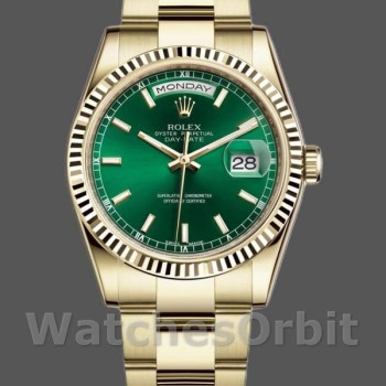 Replica Rolex Day-Date 36mm unisex-118238 Geelgoud-Groene wijzerplaat Groen