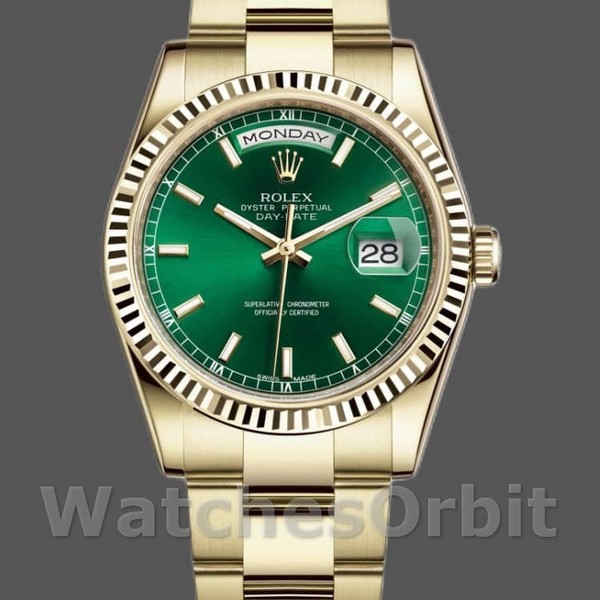 Replica Rolex Day-Date 36mm unisex-118238 Geelgoud-Groene wijzerplaat Groen