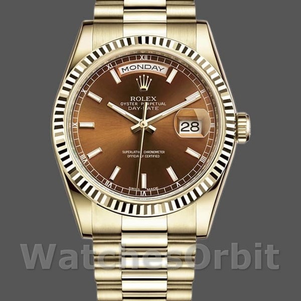 Replica Rolex Day-Date 36mm Unisex-118238 Geelgoud-Index Wijzerplaat <span style=