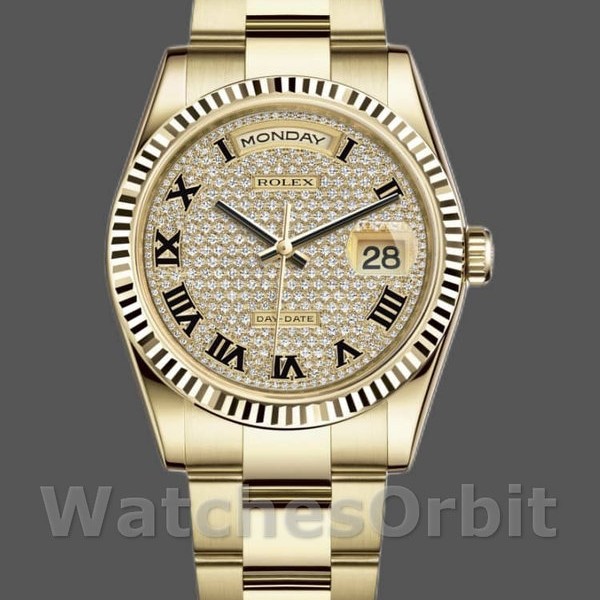 Replica Rolex Day-Date 36mm Unisex-118238 Geelgoud-Pave Diamant wijzerplaat Pave diamant<br />