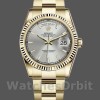 Replica Rolex Day-Date 36mm voor heren-118238 Geelgoud-Zilveren wijzerplaat Geribbelde lunette Zilver