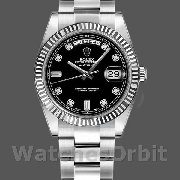 Replica Rolex Day-Date 36mm Unisex-118239-Zwarte Diamanten Wijzerplaat Zwart<br />