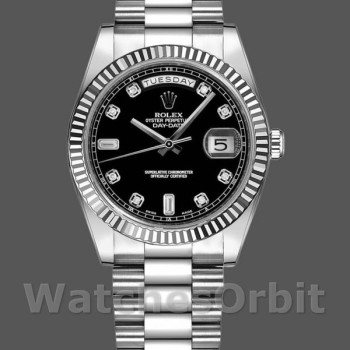 Replica Rolex Day-Date 36mm Unisex-118239-Zwarte Diamanten Wijzerplaat-Spiegel Zwart