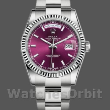Replica Rolex Day-Date 36mm voor dames-118239-kersen wijzerplaat-wit goud