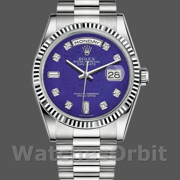 Replica Rolex Day-Date 36mm unisex-118239-Diamond-Lapis Lazuli Blue Dial Blauw