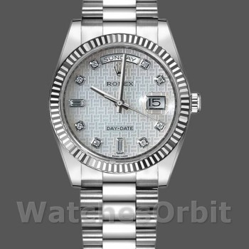 Replica Rolex Day-Date 36mm Unisex-118239-MOP-White Dial-Fluted Bezel MOP