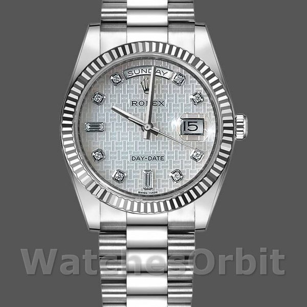 Replica Rolex Day-Date 36mm Unisex-118239-MOP-White Dial-Fluted Bezel MOP