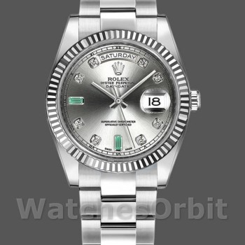 Replica Rolex Day-Date 36mm unisex-118239-Rhodium Grijze wijzerplaat-Wit goud Rhodium<br />