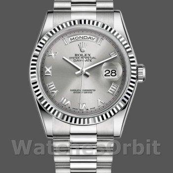 Replica Rolex Day-Date 36mm unisex-118239-Rhodium Roman Dial-Wit Goud Rhodium