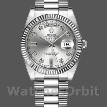 Replica Rolex Day-Date 36mm Unisex-118239-Zilver Diamond Dial Zilver