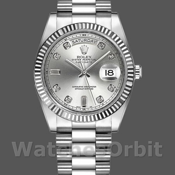 Replica Rolex Day-Date 36mm Unisex-118239-Zilver Diamond Dial Zilver