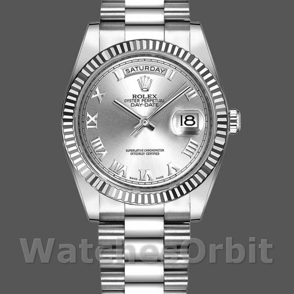 Replica Rolex Day-Date 36mm Unisex-118239-Zilver Romeinse cijfers Wijzerplaat Zilver
