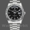 Replica Rolex Day-Date 36mm Unisex-118239-Witgoud-Zwarte Wijzerplaat-Gefleerde Ring Zwart
