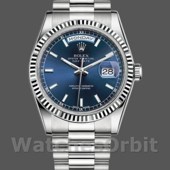 Replica Rolex Day-Date 36mm unisex-118239-witgoud-blauwe wijzerplaat
