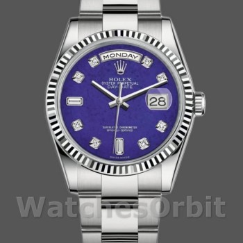 Replica Rolex Unisex's Day-Date 36mm Unisex-118239-Witgoud-Diamond-Lapis Lazuli Blauwe Wijzerplaat