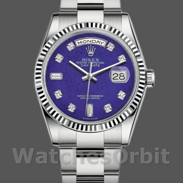 Replica Rolex Unisex's Day-Date 36mm Unisex-118239-Witgoud-Diamond-Lapis Lazuli Blauwe Wijzerplaat