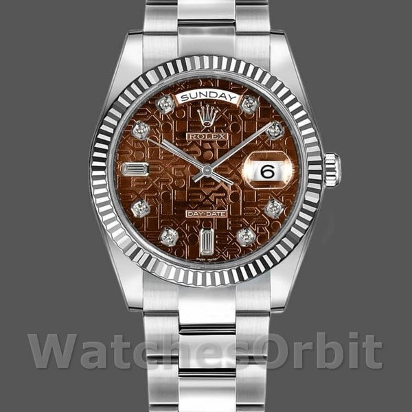 Replica Rolex Day-Date 36mm Unisex-118239-Witgoud-Jubileum-Chocoladebruine Wijzerplaat Bruin