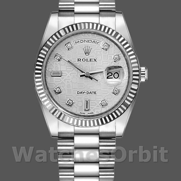 Replica Rolex Day-Date 36mm unisex-118239-Witgoud-Jubileum-Zilveren wijzerplaat Zilver