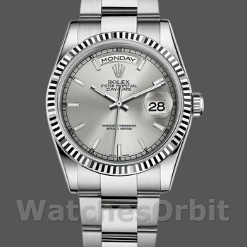 Replica Rolex Day-Date 36mm Unisex-118239-Wit goud-Zilveren wijzerplaat Zilver