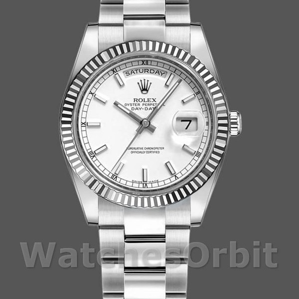 Replica Rolex Day-Date 36mm unisex-118239-Witgoud-Witte wijzerplaat Wit