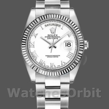 Replica Rolex Day-Date 36mm Unisex-118239-Witgoud-Witte Romeinse Cijfer Wijzerplaat Wit<br />