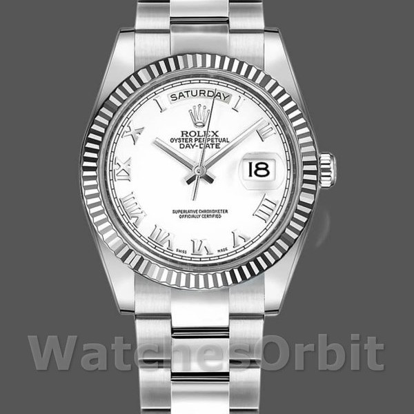 Replica Rolex Day-Date 36mm Unisex-118239-Witgoud-Witte Romeinse Cijfer Wijzerplaat Wit<br />