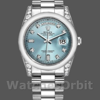 Replica Rolex Day-Date 36mm unisex-118296-platina-ijsblauwe wijzerplaat-diamant ijsblauw
