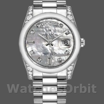 Replica Rolex Day-Date 36mm voor heren-118296-Platina-MOP Witte wijzerplaat-Diamant MOP