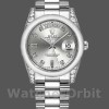 Replica Rolex Day-Date 36mm Unisex-118296-Platina-Zilveren Wijzerplaat-Diamant Zilver