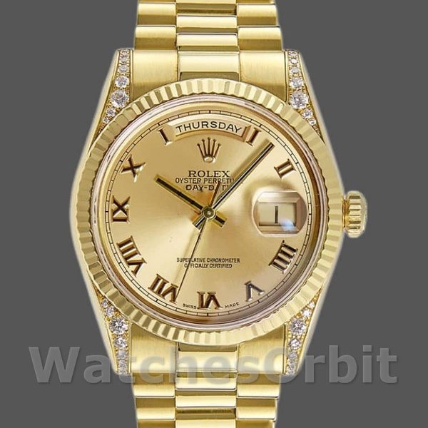 Replica Rolex Day-Date 36mm voor heren-118338-Champagne wijzerplaat-Romeinse cijfers Champagne