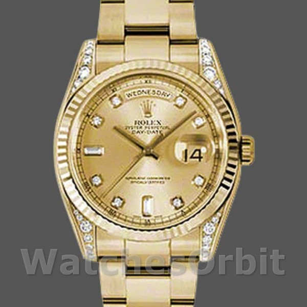 Replica Rolex Day-Date 36mm Unisex-118338-Champagne Diamonds Dial Champagne