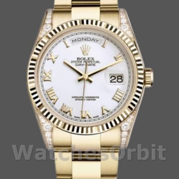 Replica Rolex Day-Date 36mm Unisex-118338-White Roman Dial Wit