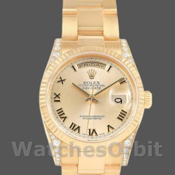 Replica Rolex Day-Date 36mm Unisex-118338 Geelgoud-Kampagne Wijzerplaat-Romeinse Cijfers Champagne