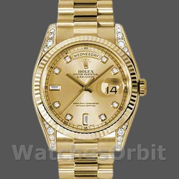Replica Rolex Day-Date 36mm Unisex-118338 Geelgoud-Kampioen Diamanten Wijzerplaat Champagne