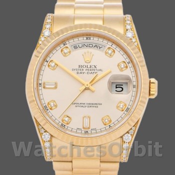 Replica Rolex Day-Date 36mm voor heren-118338 Geelgoud-Zilveren wijzerplaat Zilver