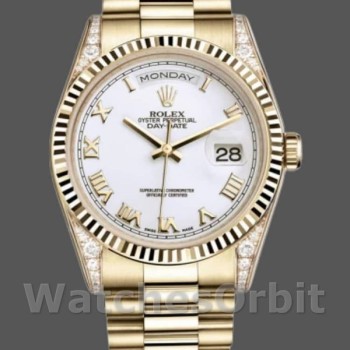 Replica Rolex Day-Date 36mm Unisex-118338 Geelgoud-Witte Romeinse Wijzerplaat<br />