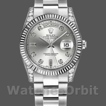 Replica Rolex Day-Date 36mm Unisex-118339-Zilveren wijzerplaat-Gegolfde ring Zilver