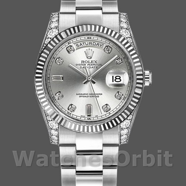 Replica Rolex Day-Date 36mm Unisex-118339-Zilveren wijzerplaat-Gegolfde ring Zilver