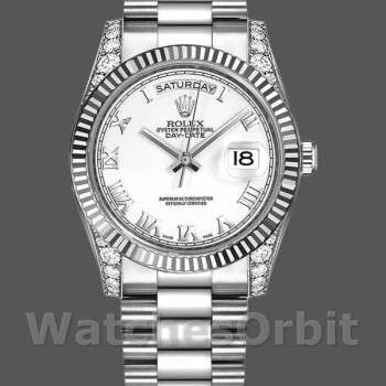 Replica Rolex Day-Date 36mm Unisex-118339-White Dial-Fluted Bezel wit<br />