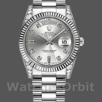 Replica Rolex Day-Date 36mm unisex-118339-witgoud-zilverkleurige wijzerplaat-plakband zilver