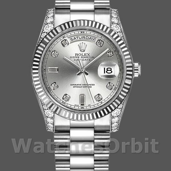 Replica Rolex Day-Date 36mm unisex-118339-witgoud-zilverkleurige wijzerplaat-plakband zilver