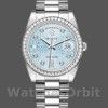 Replica Rolex Day-Date 36mm Unisex-118346-Blauwe Diamanten Wijzerplaat-Platina Ijsblauw