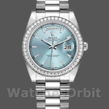 Replica Rolex Day-Date 36mm unisex-118346-ijsblauwe wijzerplaat-diamant ijsblauw