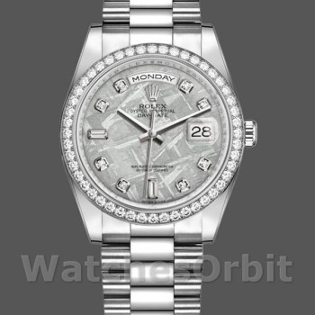 Replica Rolex Day-Date 36mm Unisex-118346-Platina-Diamant Bezel-Meteoriet Wijzerplaat Meteoriet<br />