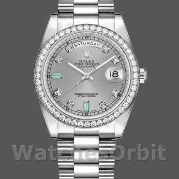 Replica Rolex Day-Date 36mm Unisex-118346-Rhodium Grey Dial Rhodium Grey